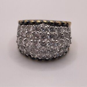 Sterling Silver Wide Band Ring Gold Vermeil Pavé CZ Dome Size 6